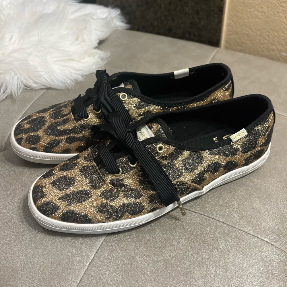 Keds x Kate Spade Gold Black Glitter Cheetah Leopard Shoes Sneakers Women’s 5.5